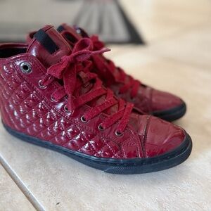 Geox Patent Leather Burgundy Quilted Sneakers